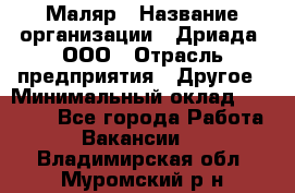 Маляр › Название организации ­ Дриада, ООО › Отрасль предприятия ­ Другое › Минимальный оклад ­ 18 000 - Все города Работа » Вакансии   . Владимирская обл.,Муромский р-н